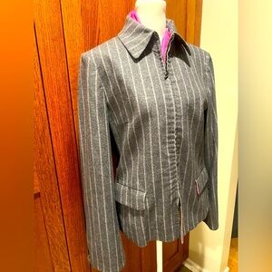 Sonia Bogner Zip Jacket 🩶💓 Grey Pink Pinstripe Fuchsia with Scarf Lined Size 8